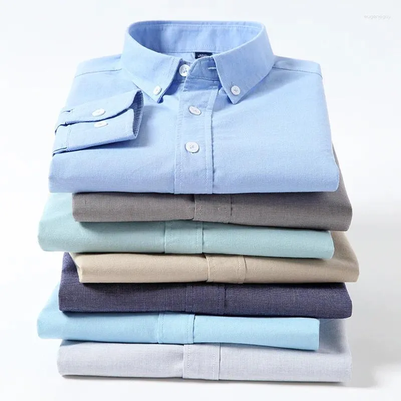 Camisas de vestido masculinas 2023 primavera e outono camisa de manga comprida algodão oxford girando lavado anti-rugas respirável casual juventude homens