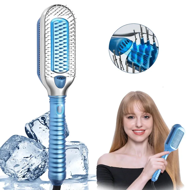 Brosses à cheveux Peigne à glace Lisseur Brosse Souffleur électrique Ion négatif Air froid Outil de coiffure gelé 231213