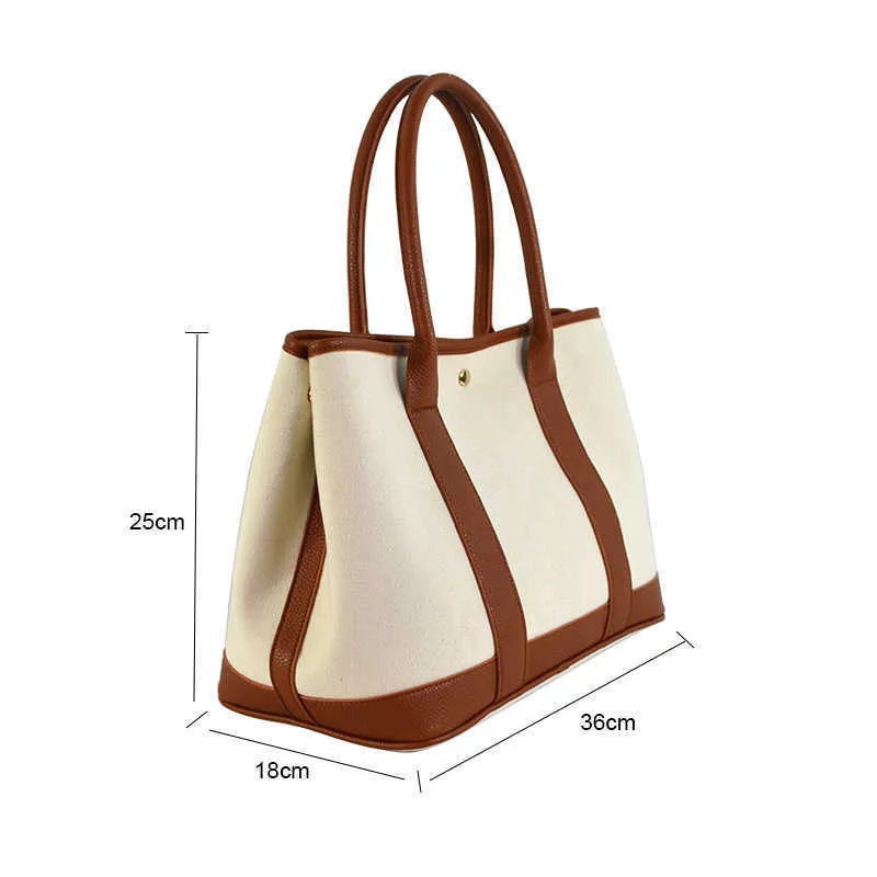 Top Original Großhandel Hremmss Party Garden Tasche Taschen Online Shop PU Splicing Leinwand Tasche Schulter Frauen tragbare Gartengenerierung mit echtem Logo