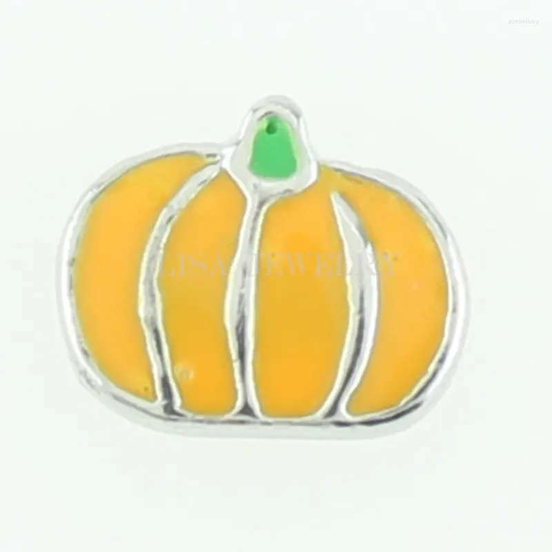 Charms 10pcs Żółty Halloween Prezent Pumpkin Floating Living Glass Memory Mement Bejdia biżuterii