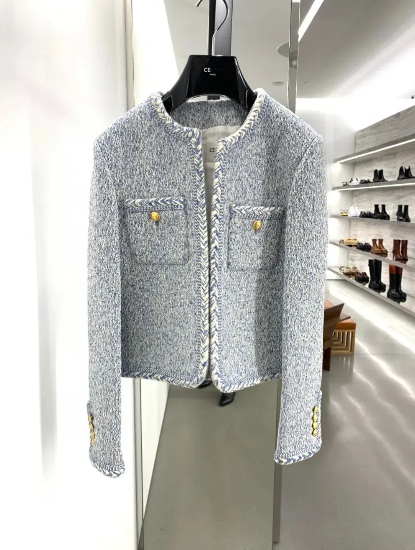 2023 Kvinnor vintage designer tweed blazer jacka kappa kvinnlig milan runway designer klänning kausal långärmad