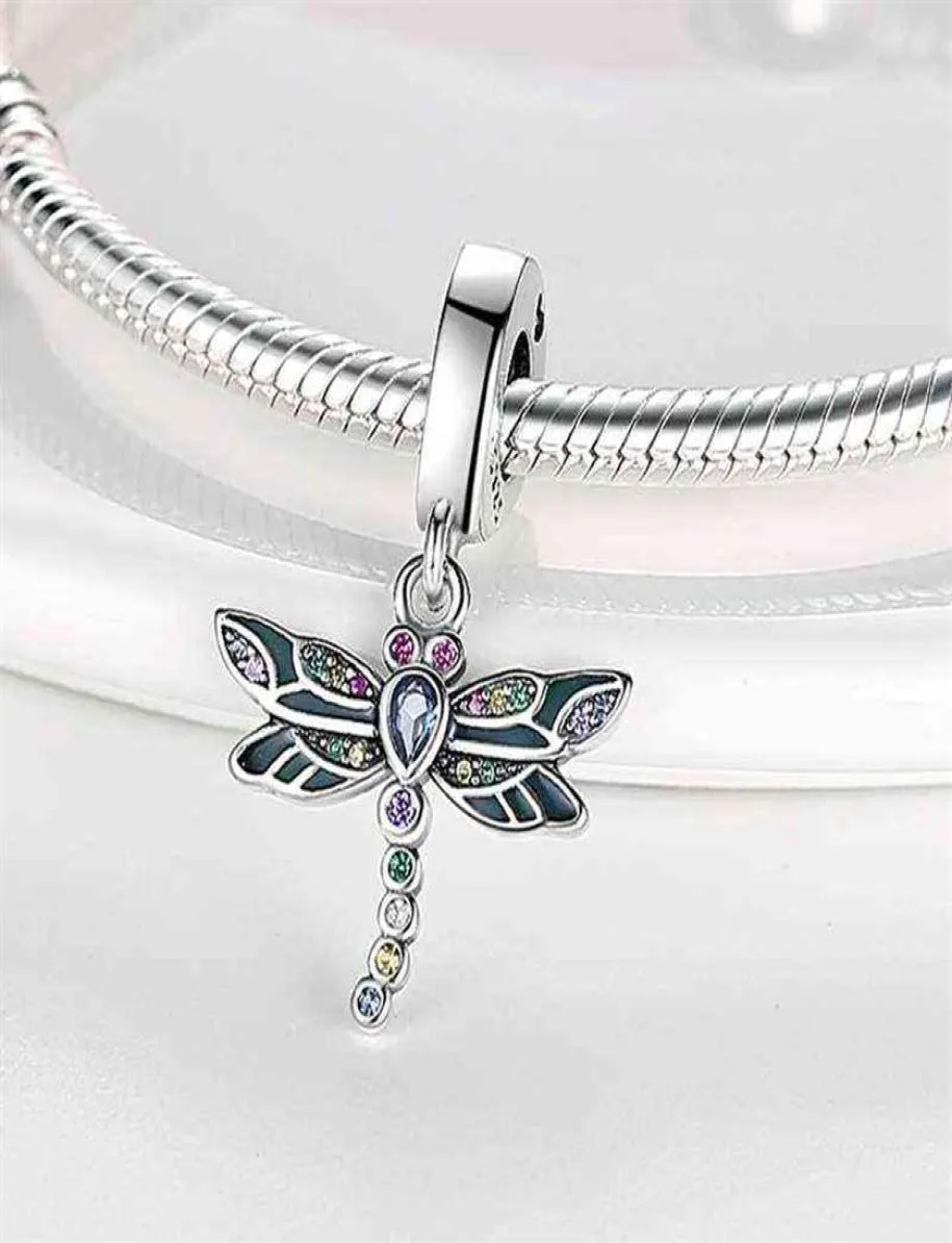 Plata Charmes de Ley 925 Collier de bracelet d'origine d'origine Collier de libellule coloré Perles Perles Femmes Jewelry287T1074420
