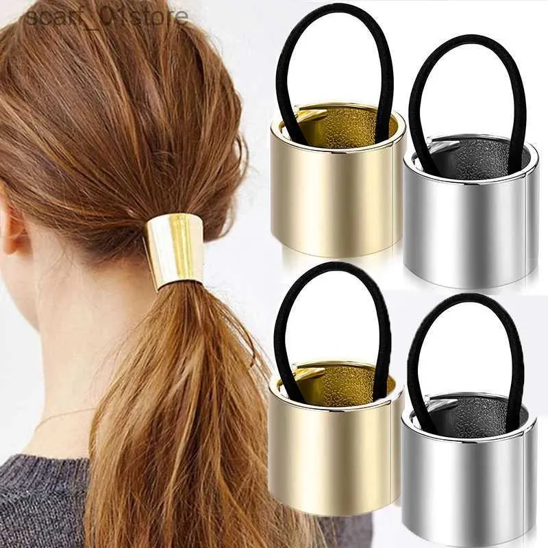 Headwear Hair Accessories Punk Gold Cuff Metal Circle Haiand Ponytail Hair Ties Hair Holder Open Elastic Hair Rope Rings Headwear Hair AccessoriesL231214