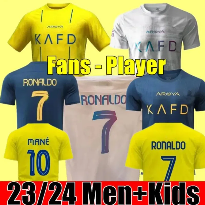 23 24 Al Nassr FC Soccer Jerseys CR7 Ronaldo Accueil Jaune Extérieur 3ème Blanc Gonzalo Martinez Talisca Ghislain Konan Vincent Aboubakar Hommes Football Shiirt FC Blanc Vendredi