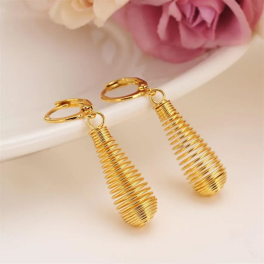 Bigwigs Jewelry Orecchini a buco riempito in oro giallo 18k con forma a molla graduata, lungo, nuovo, in confezione regalo, 247x