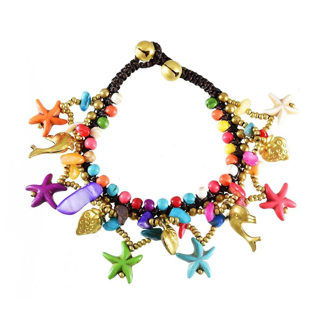 Catena stile oceano con perline verdi Delfino stelle marine Charms Bracciale con perline regolabile per gioielli da donna Braccialetti con consegna a goccia Dhg8A