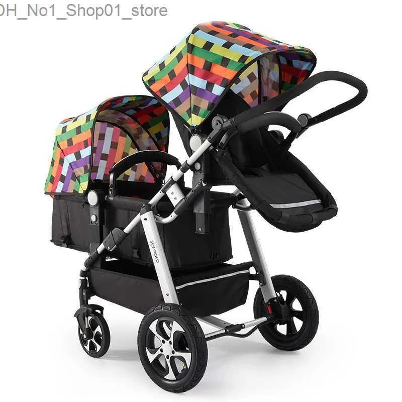 Strollers# 2023 New twin stroller baby stroller folding stroller Twins baby carriage Double Seat stroller travel pushchair high landscape Q231215