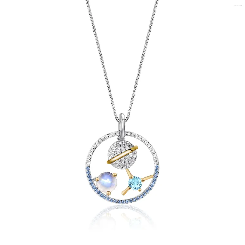 Łańcucha klejnot klejnot biżuteria Naszyjnik Moonstone dla kobiety Silver 925 Topaz Universe Series Prezent