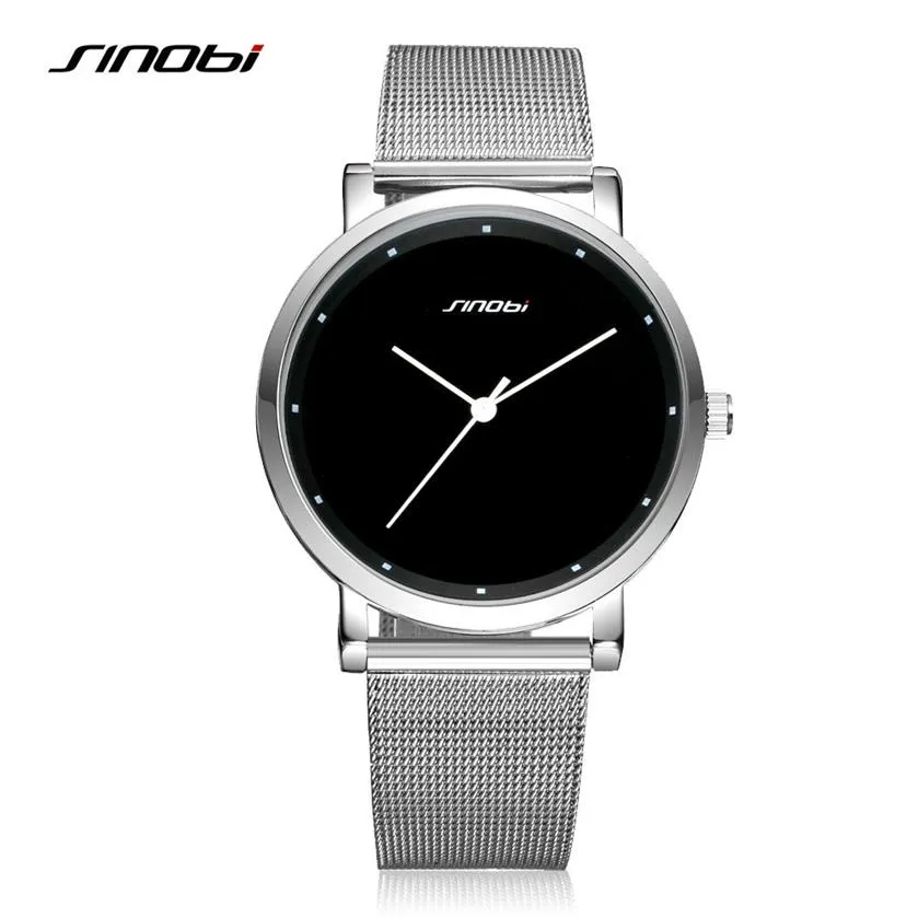 SINOBI Men Wrist Watches Fashion Simple Male Geneva Quartz Clock Stainless Steel Casual Watch Black Montres Hommes Drop 254V