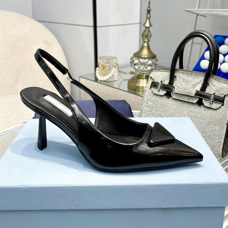 Designerska sandałowa kobieta buty na pięcie Slingback Slipper High Obcing Mule Dress Lady Pump Slowers Black Heth Leatt Summer Casual Fashion