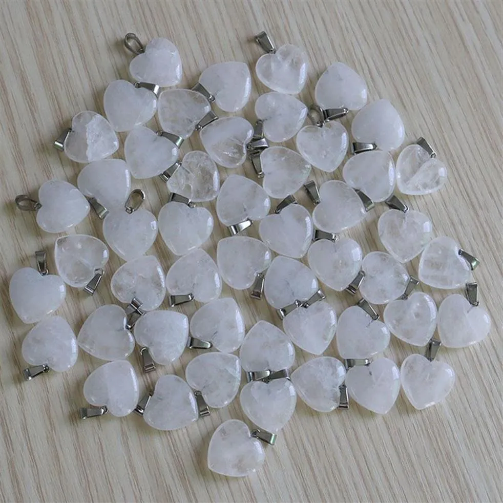 Ciondoli Moda naturale Pietra di quarzo bianco Amore perle di pietra a forma di cuore Pendenti 20mm per ciondolo per creazione di gioielli Whol2290