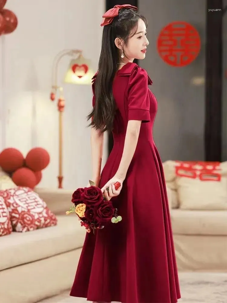 fitted lace wedding dress A-Line Straps Mid-Calf Black Satin Homecoming Dress with Pockets PD057 US6 / Red main image 1