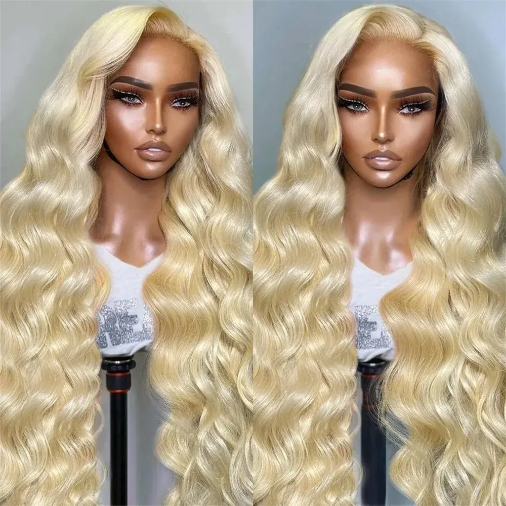 Körperwelle Blonde 613 HD Lace Frontal Perücke Echthaar Brasilianische leimlose Spitze vorgezupft .360 Full Lace Perücken Synthetik hitzebeständig Ready to Go für Frauen