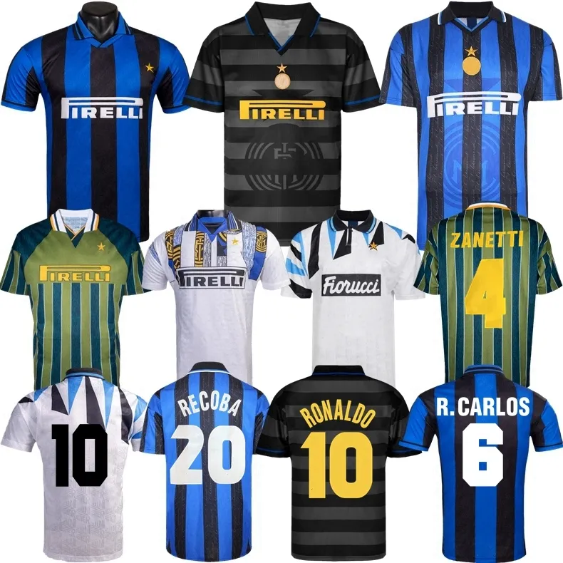 1992 1993 1995 1996 Inter Retro Soccer Jerseys 1997 1998 Roberto Carlos Zanetti Ronaldo Recoba Bergkamp Zamorano Clássico Vintage Home Away 3ª Camisas de Futebol