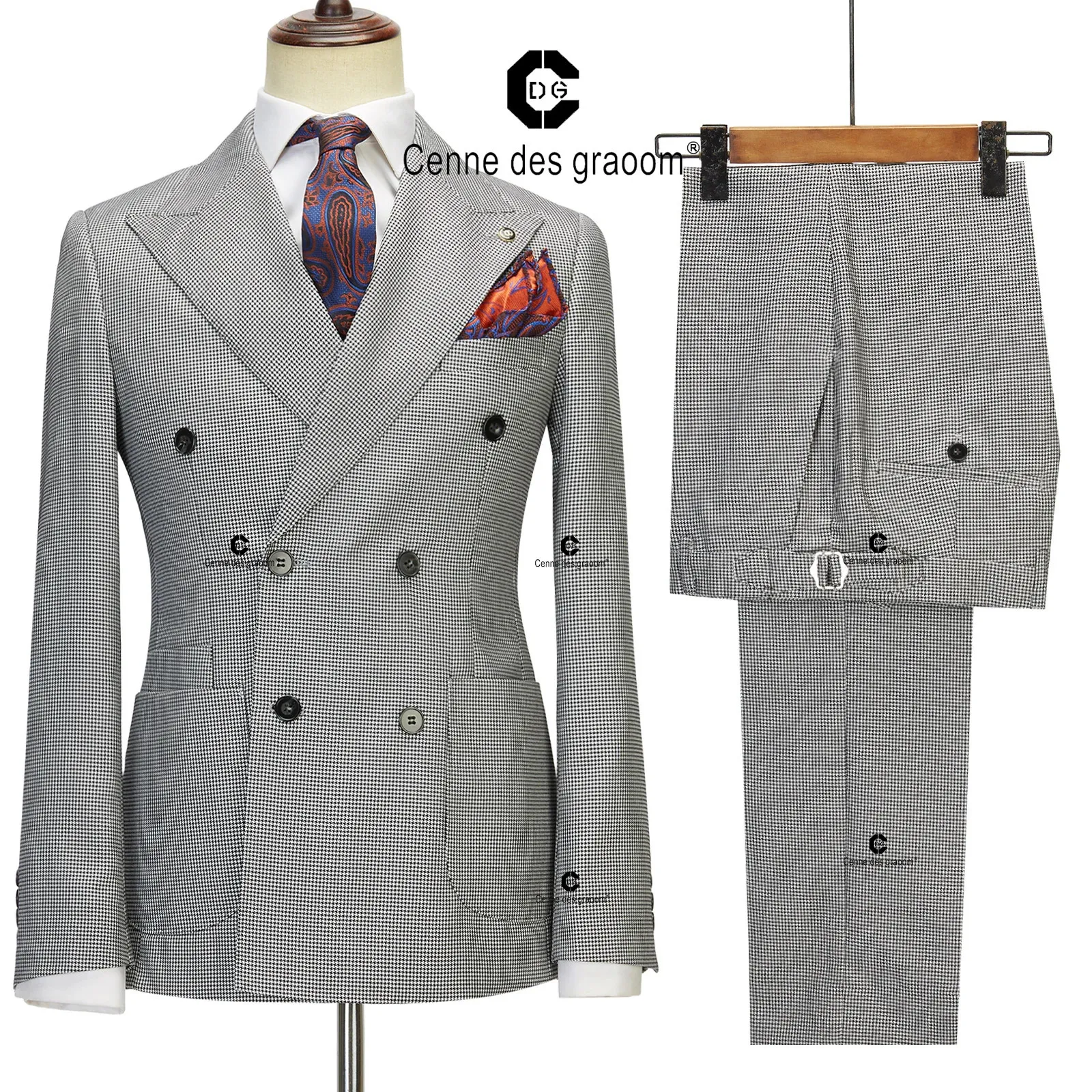 Men's Suits Blazers Cenne Des Graoom Elegant for Men Double Breasted 6 Button Jacket and Pants 2 Pcs Set Slim Fit Classic Business Formal 231214