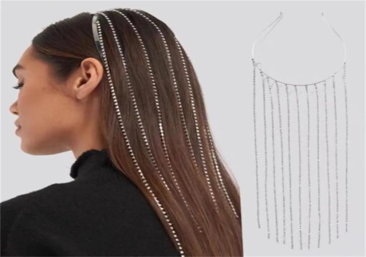 Full Rhinestone Long Tassel Crystal Headband Headpiece For Women Bijoux Hair Hoop Head Chain Accessories Wedding Hairband Party JE5019700