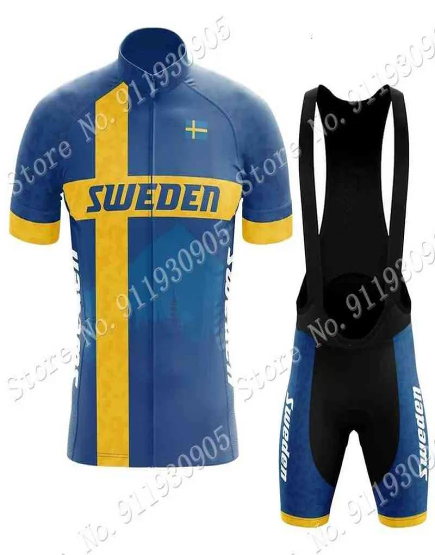 Équipe nationale Suède 2021 Maillot de cyclisme Ensemble d'été Vêtements de vélo Hommes Chemises de vélo de route Costume Cuissard à bretelles VTT Ropa8745353