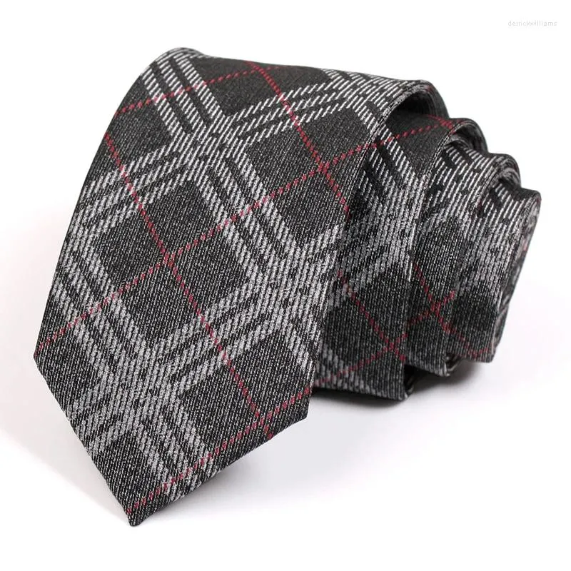 Bow Ties Brand Mens Plaid Tie High Quality Dark Grey 7cm för män Fashion Business kostym Släpp Stor bröllopsfestarbete