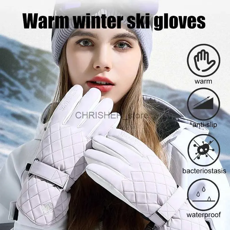 Skihandschuhe Winter Snowboard Skihandschuhe PU-Leder Rutschfester Touchscreen Wasserdichtes Motorrad Radfahren Fleece Warme Reithandschuhe für DamenL23118