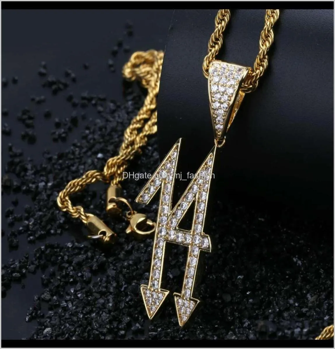 Sieraden Hip Hop 6Ix9Ine Diamanten Hanger Kettingen Voor Mannen Luxe Nummer 14 Hangers 18K Vergulde Koperen Zirkoon Cuban4065660