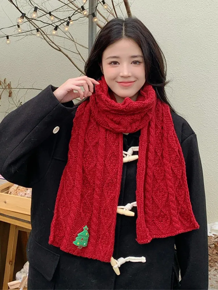 Scarves Knitted Women Scarf Winter Ladies Sweet Preppy Style Christmas Scarve Mujer Foulard Bufanda Wrap Shawl Echarpe 231214