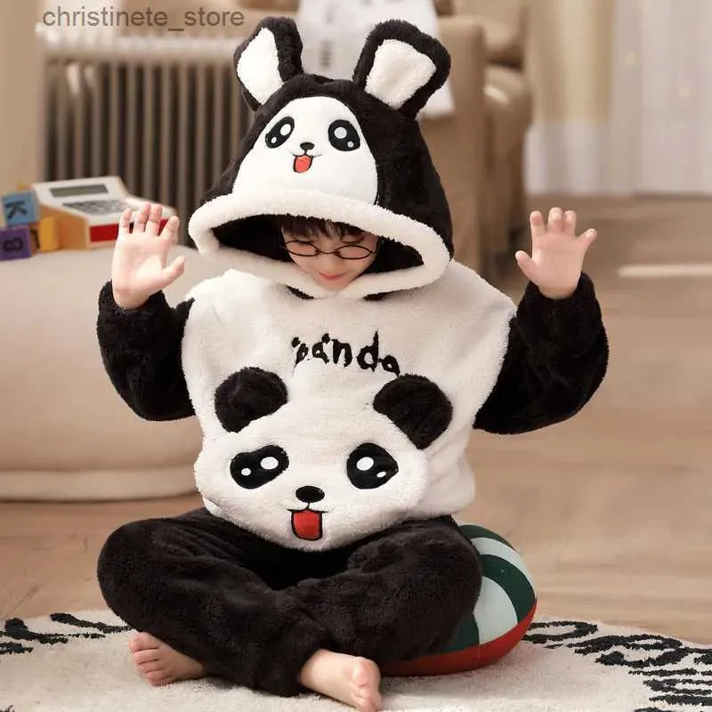 Pyjamas barnkläder långärmad huva pojkar pyjamas set vinter varm panda anime flanell småbarn flickor pijamas höst pyjamas barn