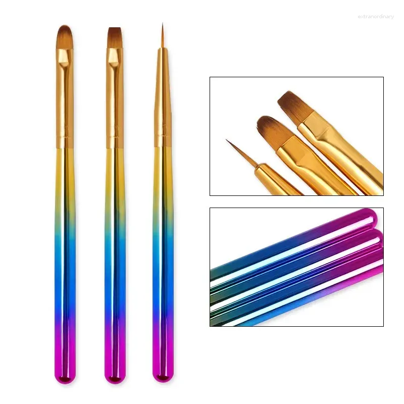 Pennelli per trucco 3pcs a strisce francese per laterale per nail art Spazzole set di pennelli Ultra-sottile disegno a penna a doppia estremità UV Gel di pittura Manicure Strumenti di manicure