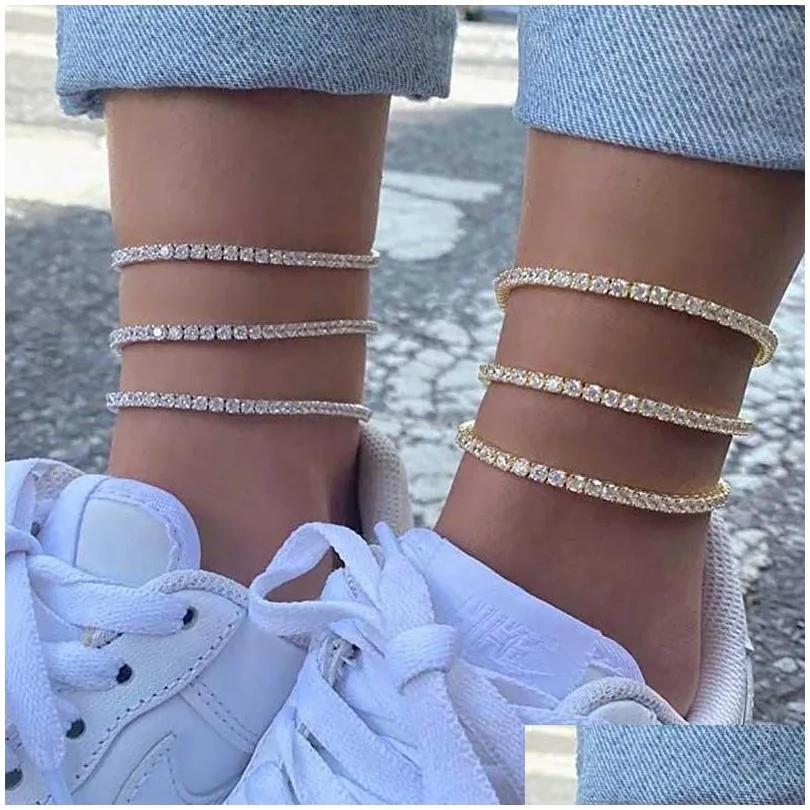 Iced Out Anklet Tennis Bracelet Set Dazzling Cubic Zirconia, Silver  Tone, Trend Foot Jewelry for Women Buy Now!