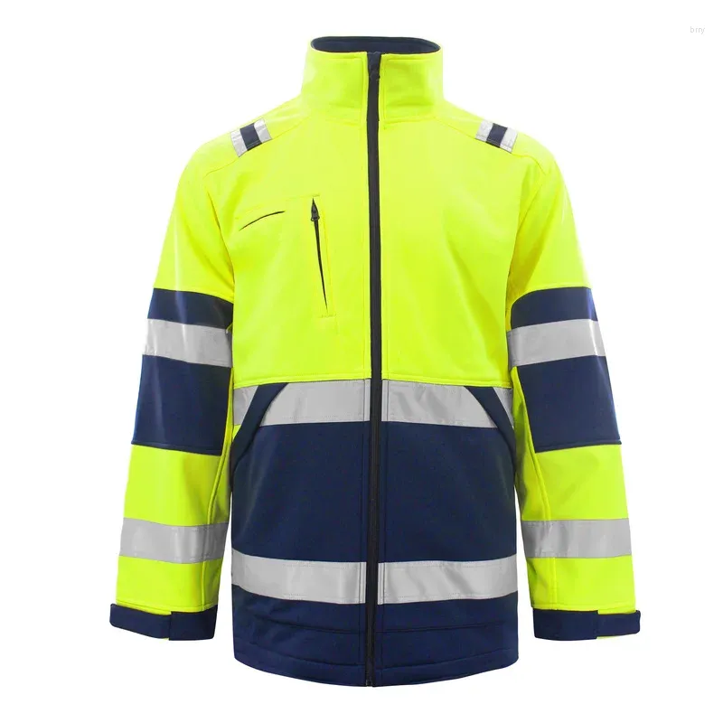 Jaquetas masculinas Hi Vis Jacket Homens com listras reflexivas para inverno outono velo zíper frontal segurança workwear hoodie