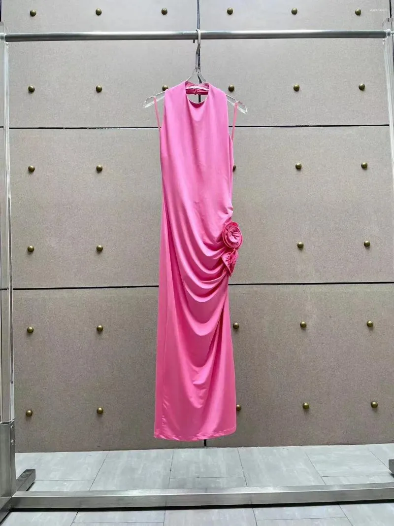 Abiti casual Fyion Pista estiva da donna Solido lungo senza schienale 2023 Elegante rosa Party Sexy Para Mujer Boho Robe Dress