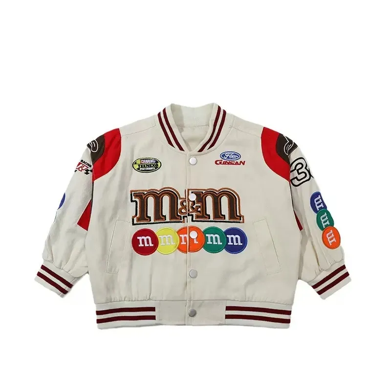 Giacche American Hip Hop Giacca per bambini Lavoro pesante Ricamo Abbigliamento da motociclista Tendenza Strada Primavera Autunno Vestiti da ragazzo Cappotto da ragazza 231213