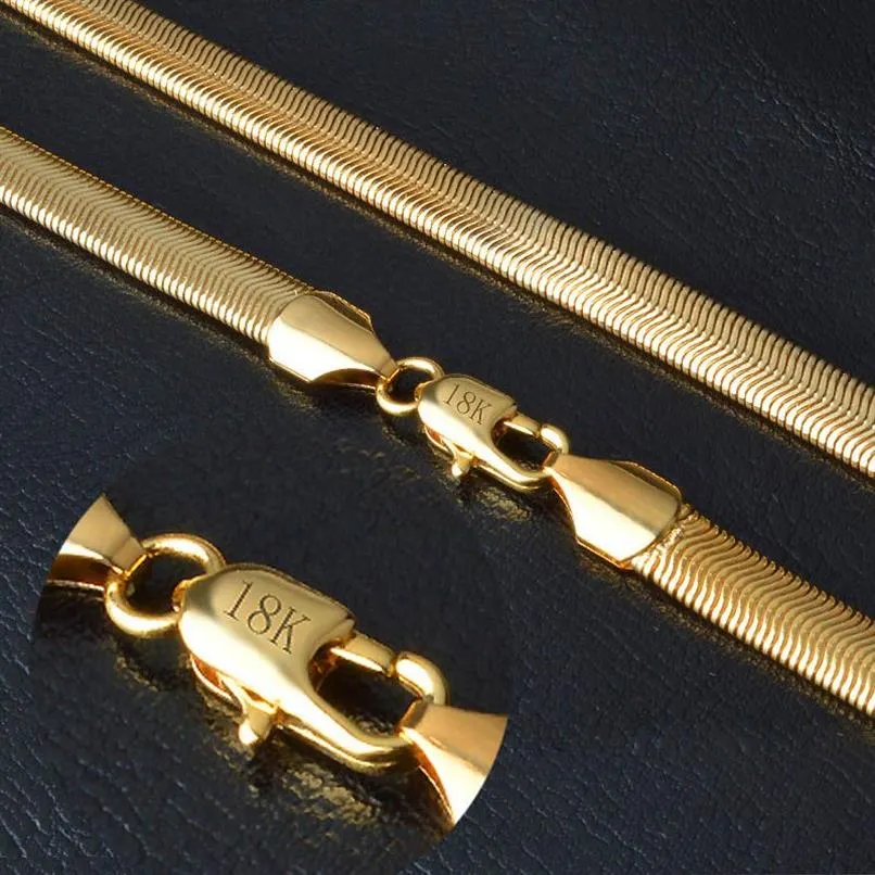 Hip Hop 18k złote łańcuchy plastowane Hiphop męskie 20 -calowe 6 mm spłaszczone naszyjniki łańcucha węża dla kobiet luksusowe akcesoria biżuterii 199e