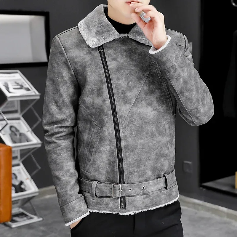 Mens Jackets Fashion Thick Leather Jacket Mens Winter Autumn Men