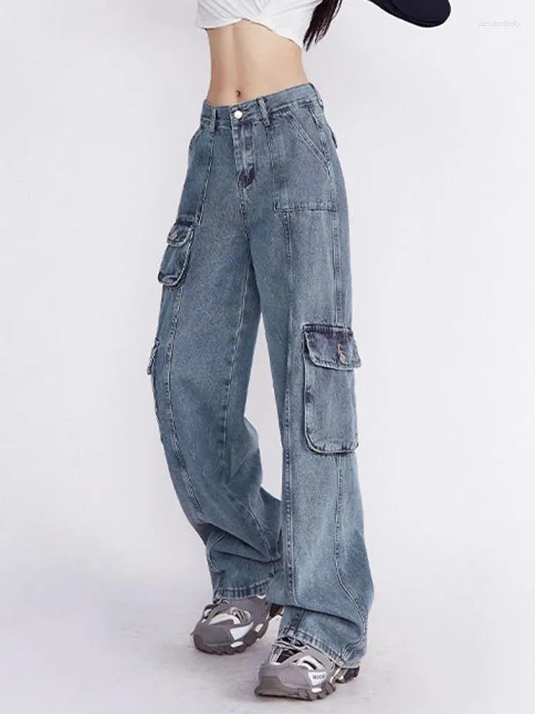 Jeans Femme JMPRS Y2K Femmes Jean Washed Fashion Cargo Denim Pantalon Rétro High Street Couple Harajuku Simple Baggy Casual Pantalon large