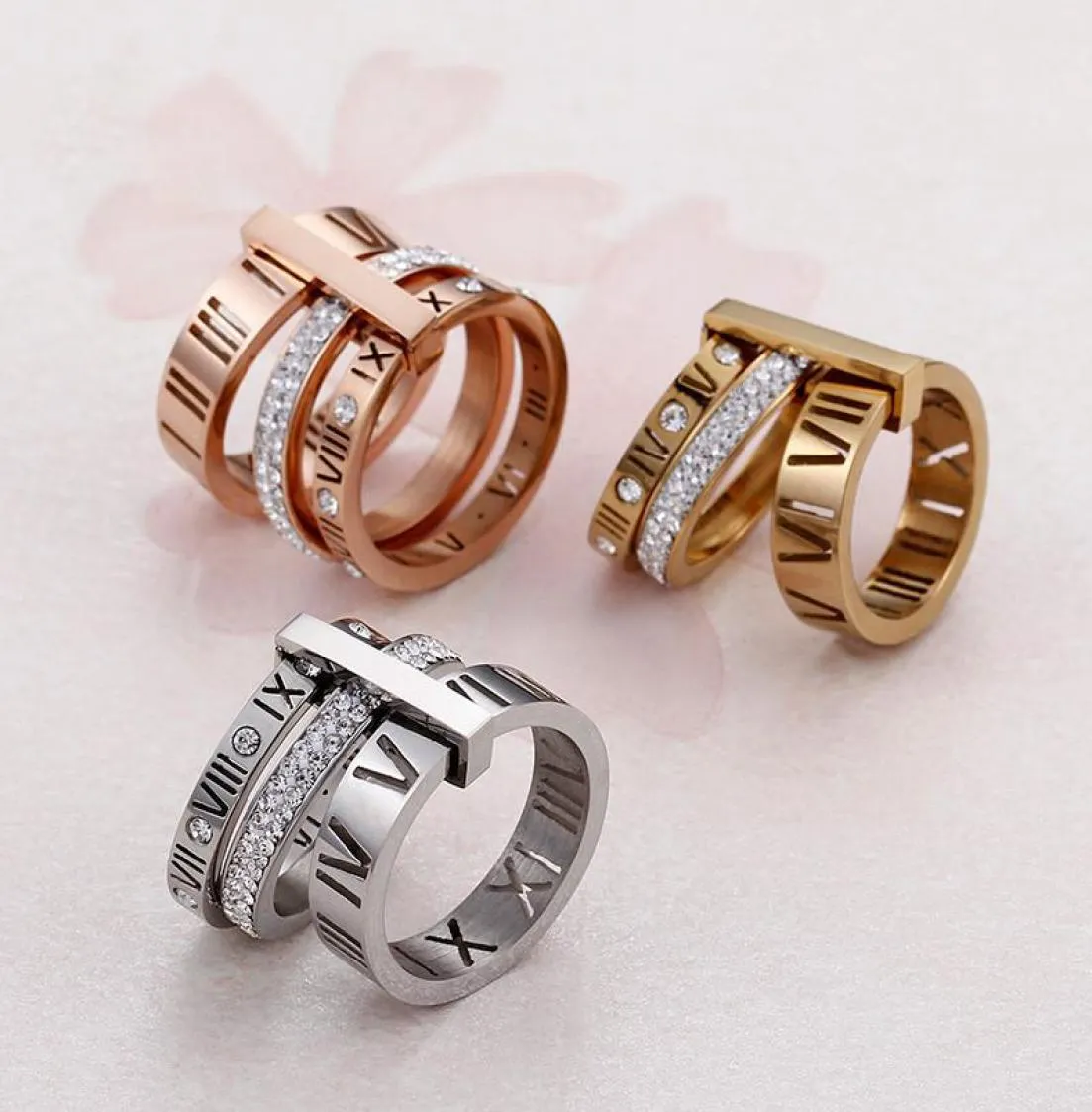 Anel aço inoxidável ouro rosa numerais romanos jóias de moda anel de jóias women039s jóias de noivado de casamento dfgd9062549