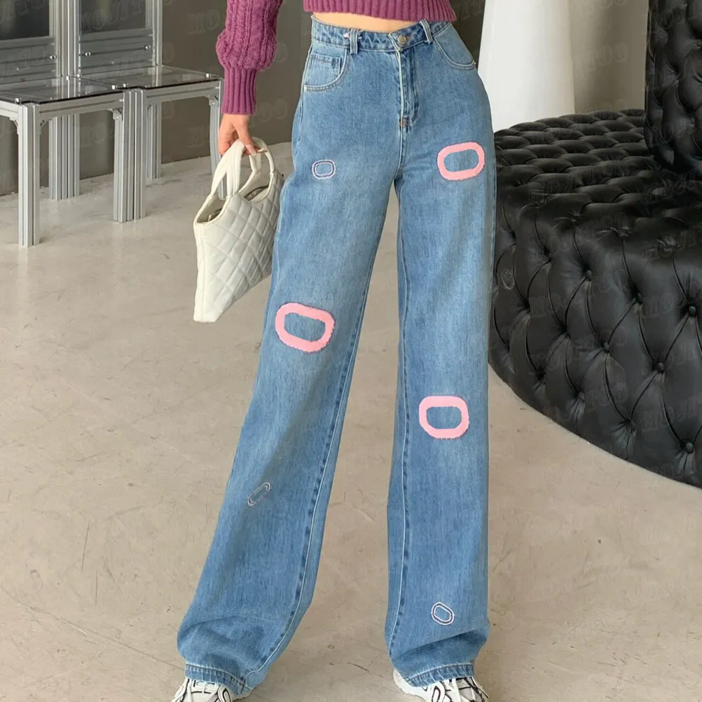 Designers calças jeans para mulheres moda carta cintura alta jeans hiphop estilo rua calça longa streetwear