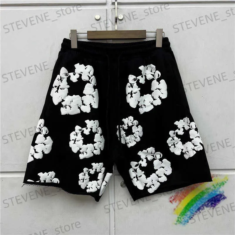 Men's Shorts Black Gray Puff Print Shorts Men Women High-Quality Drawstring Shorts Breeches T231214