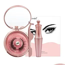 Makeup Sets Ibcccndc Magnetic Liquid Eyeliner Eye Set Easy To Wear Long Lasting False Eyelashes With Tweezers Rose Gold Drop Deliver Dh3Dh