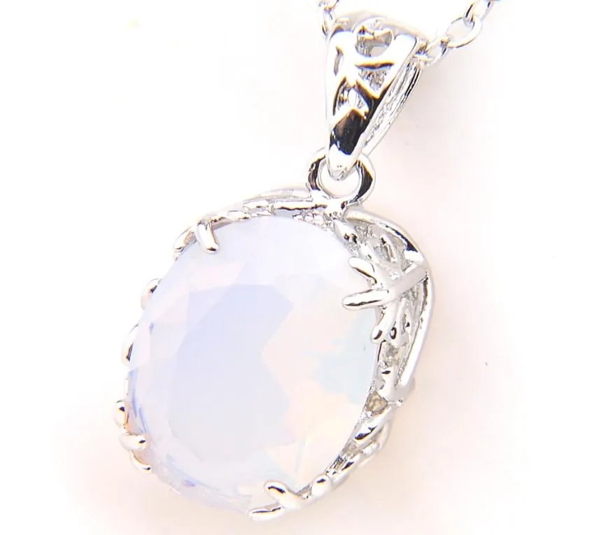 Luckyshine 1014mm regalo di famiglia brillare pietra di luna bianca ovale pietra preziosa collane in argento per donne pendenti con ciondoli per festa di nozze 1361821