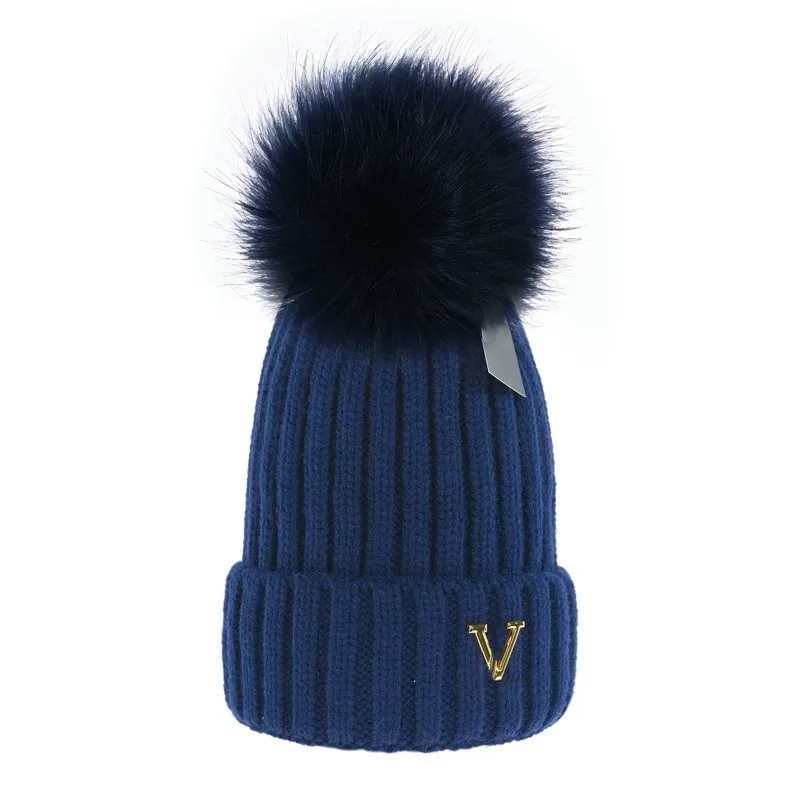 2023 designer de inverno malha gorro de lã chapéu grosso malha grossa quente pele do falso pom gorros chapéus gorro bonés v03