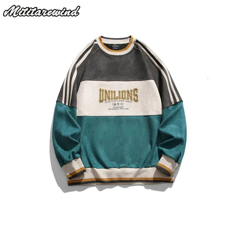 Herren-Kapuzenpullover, Sweatshirts, Wildleder-Hip-Hop-Sweatshirts für Männer, Y2k-Frühling und Herbst, Paar-Sport-Pullover, China-Chic, lockere, vielseitige, lässige Oberteile, Splice 231213