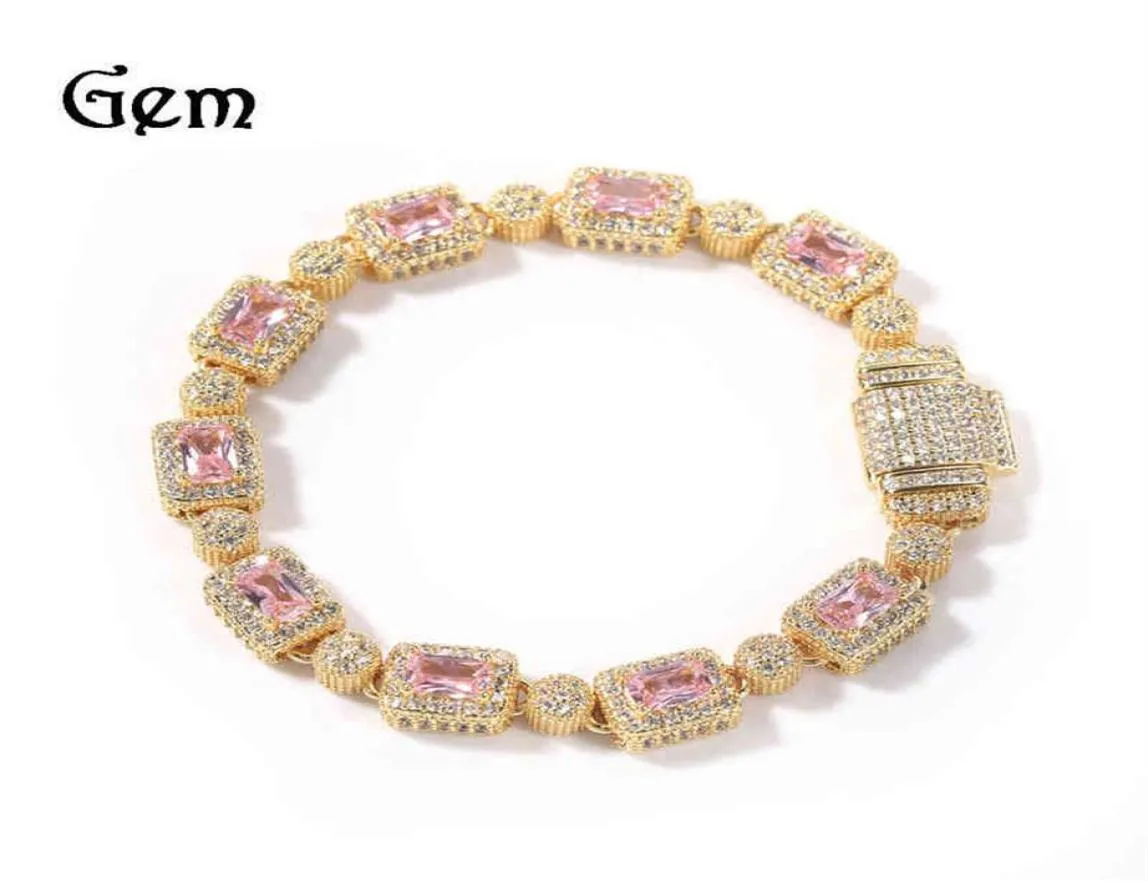 Winter new copper inlaid pink zircon hip hop Bracelet ins wind mixed diamond 8inch simple and versatile Bracelet260m1361434