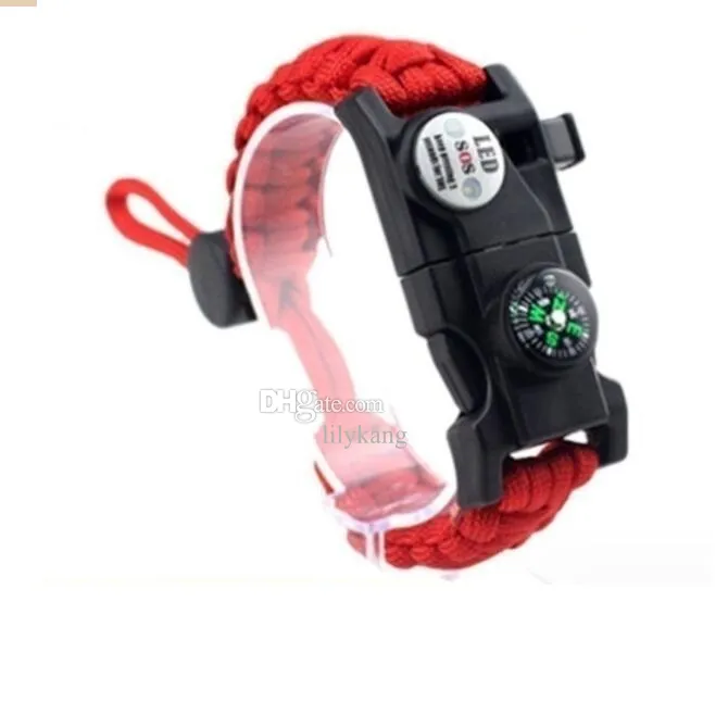 Bracelets de survie 20 en 1 SOS Light, équipement d'extérieur, cordon de parachute, bracelet paracorde, randonnée, camping, voyage, escalade, kit de sauvetage