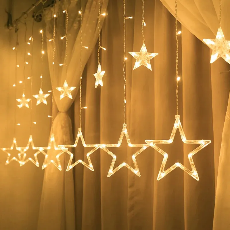 Christmas Decorations Christmas Fairy Lights Festoon Led String Lights Star Garland on Window Curtain Indoor Tree Decoration Halloween Wedding Light 231214