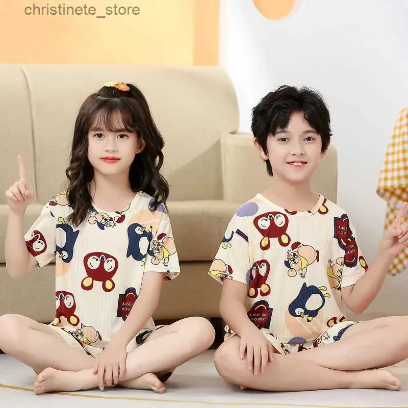 Pajamas Boys Girls Pajamas Summer Summer Sleeve Children's Clothing Defulwear Ace Silk Pajamas for Kids 2 4 6 8 10 12 14 years r231214