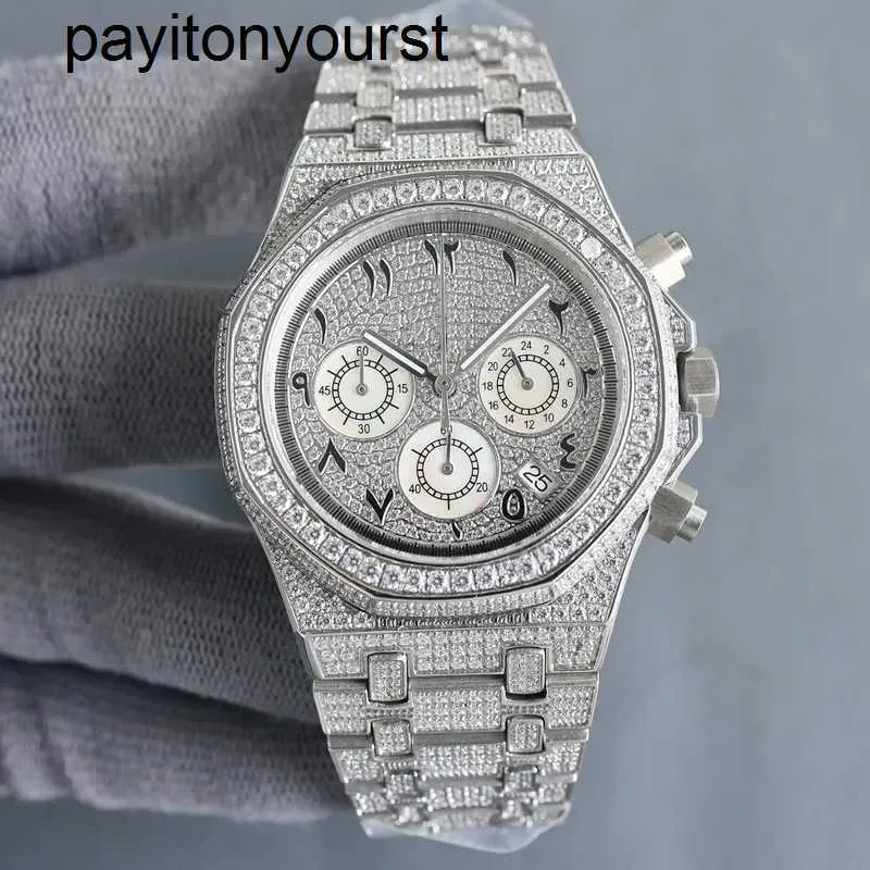 Full Diamond Watch Men Audemar Pigue APS Factory Full Full Chronograph Quartz Movement 40mm Business WaterProf De Gift for Men Sliver