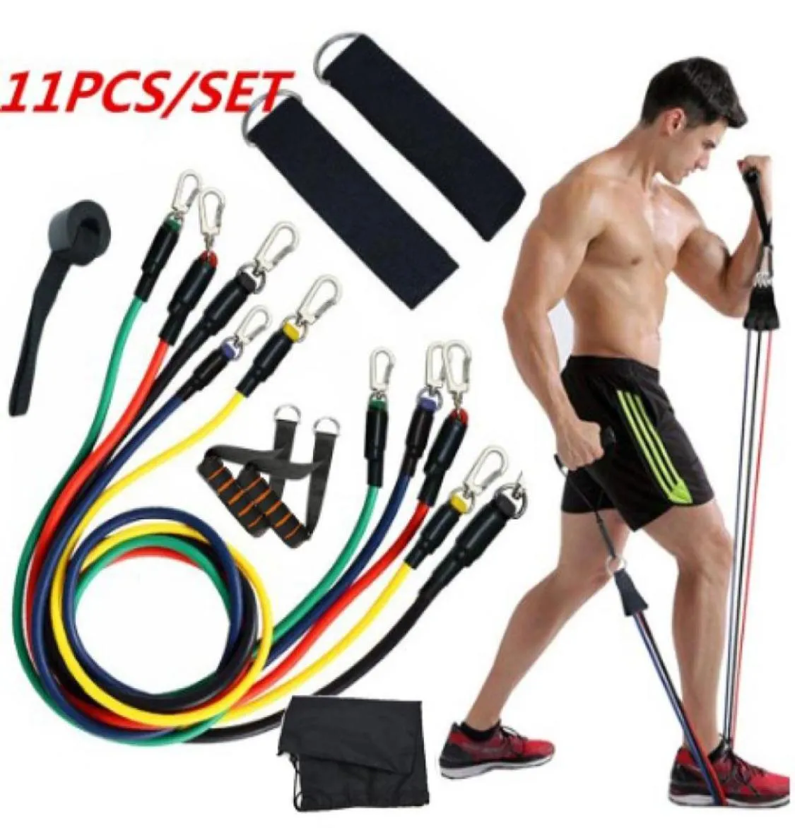 11pcSset exercices bandes de résistance tubes de latex pédale exccerser corpor-home3083030