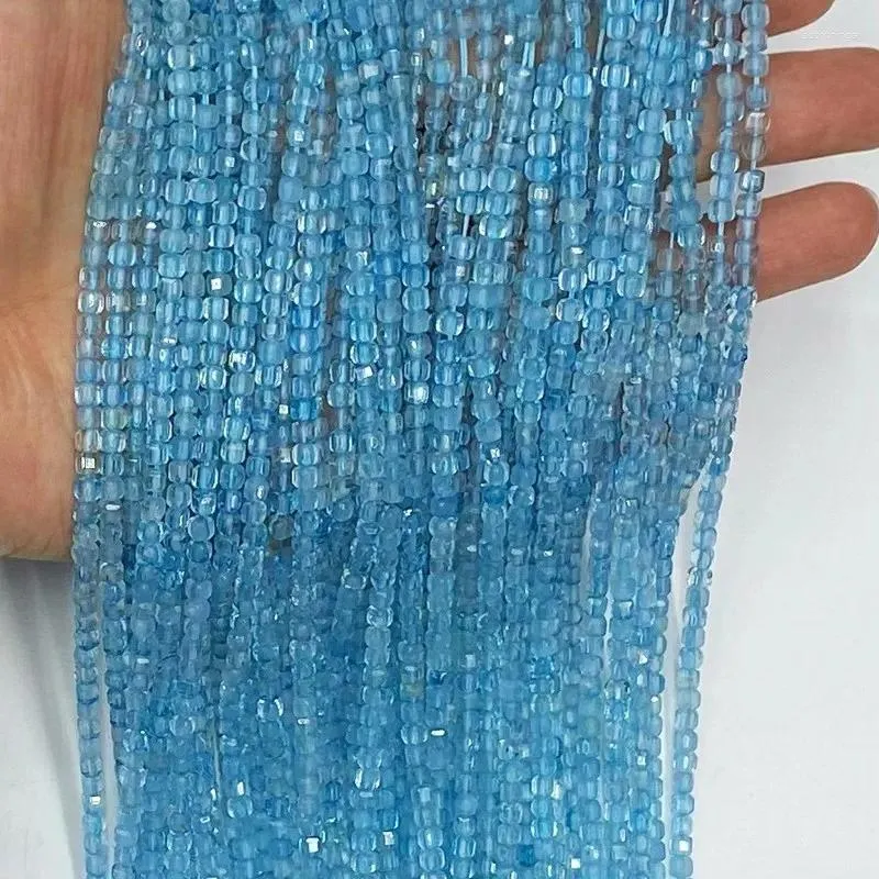 Pietre preziose sciolte Perline Topazio blu quadrato sfaccettato 2/3/4mm Natura per realizzare collane di gioielli 38 cm FPPJ all'ingrosso