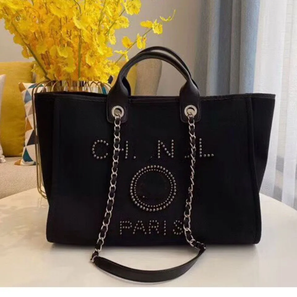 Save Big on Bulk Women's Canvas And Leather Shoulder Bag Fashion Womens  Beach Bag Shoulder Bag Canvas Designer Bag Shopping Bag With Chain Luxury  - Main Image