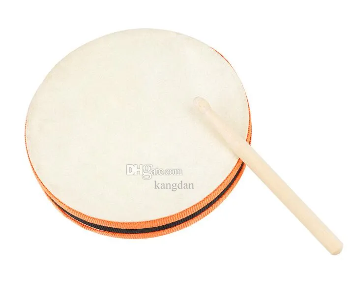 Tambor de mão de madeira de 20 * 20 CM Cabeça dupla com baqueta Percussão Brinquedo musical educacional Instrumento musical para festa KTV Crianças Festival de crianças Presente de natal